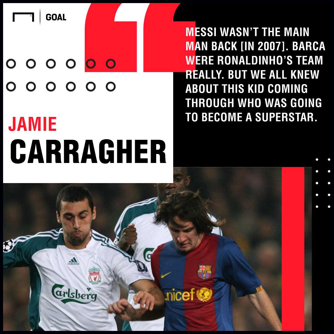 Jamie Carragher Lionel Messi Liverpool Barcelona PS