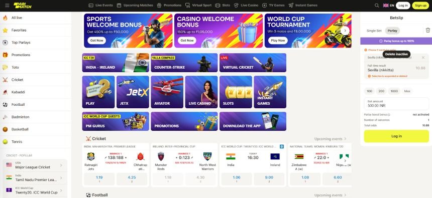 Live Betting Site India Parimatch
