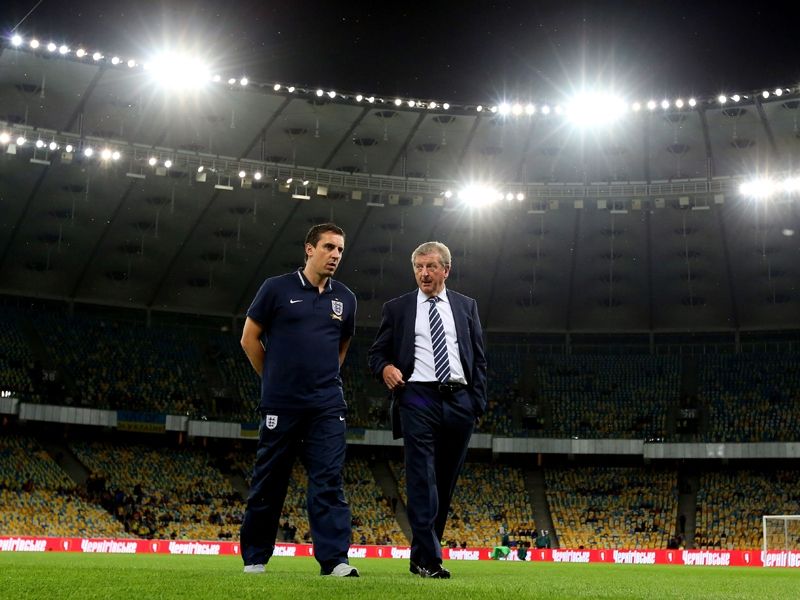 FIFA 2014 World Cup Qualifier_Ukraine v England, Roy Hodgson, Gary Neville (L)