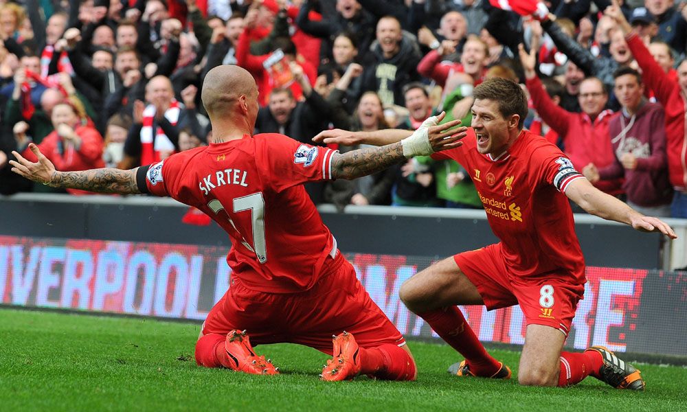 Martin Skrtel Steven Gerrard Liverpool Manchester City English Premier League