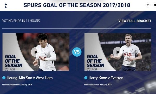 (토트넘이 '이번 시즌 최고의 골' 투표를 시작한 가운데 손흥민의 두 골장면이 후보에 올랐다.)