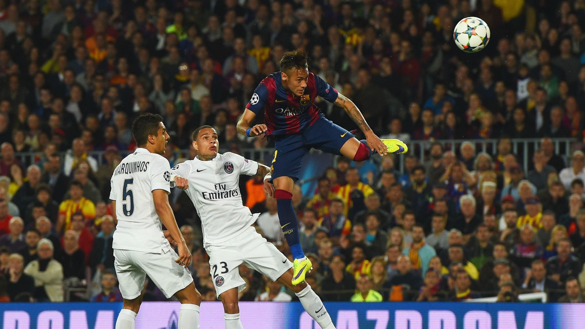 Marquinhos Neymar Barcelona PSG Champions League 04212015