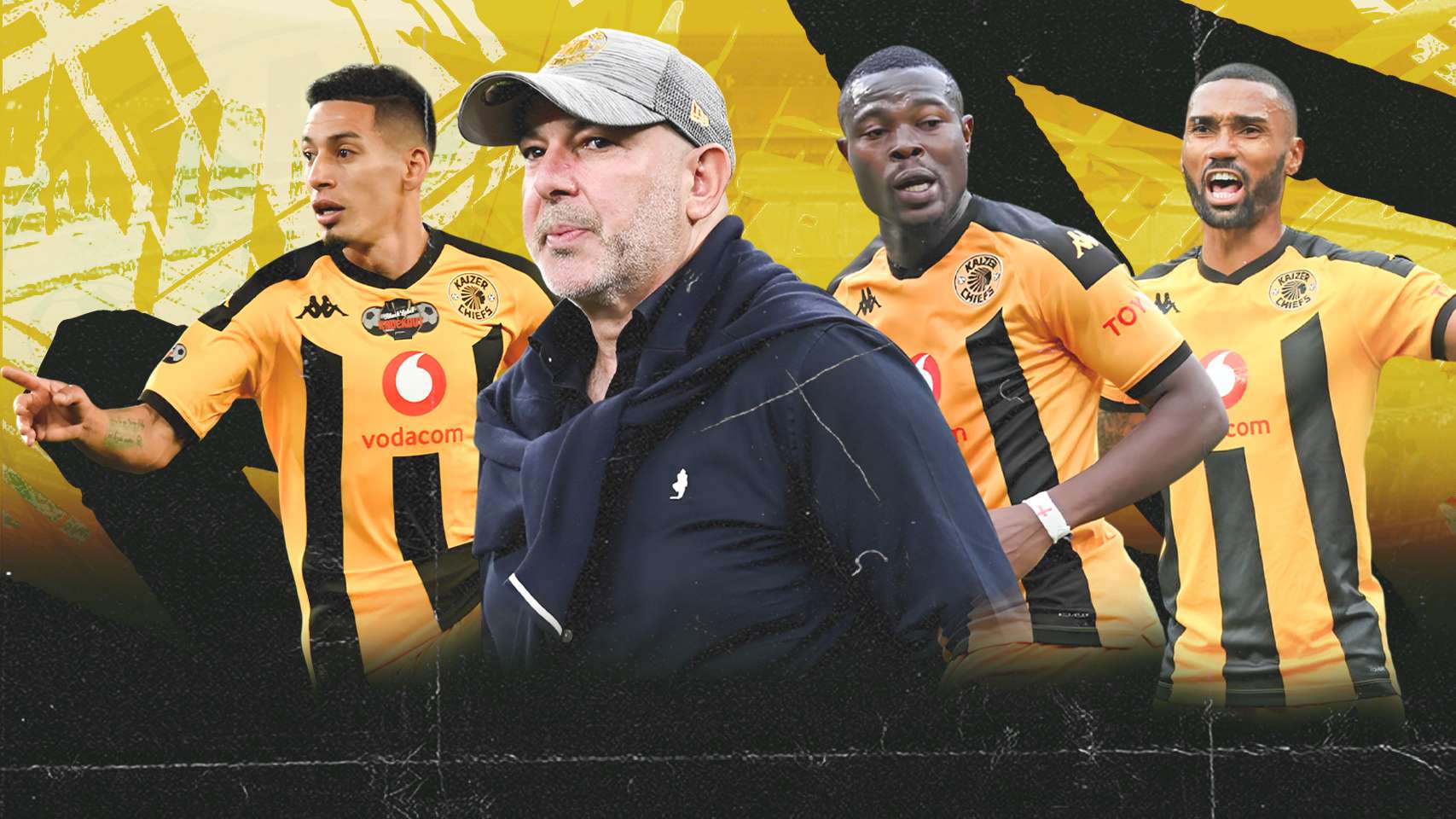 Nasreddine Nabi, Inacio Miguel, Ranga Chivaviro and Gaston Sirino of Kaizer Chiefs