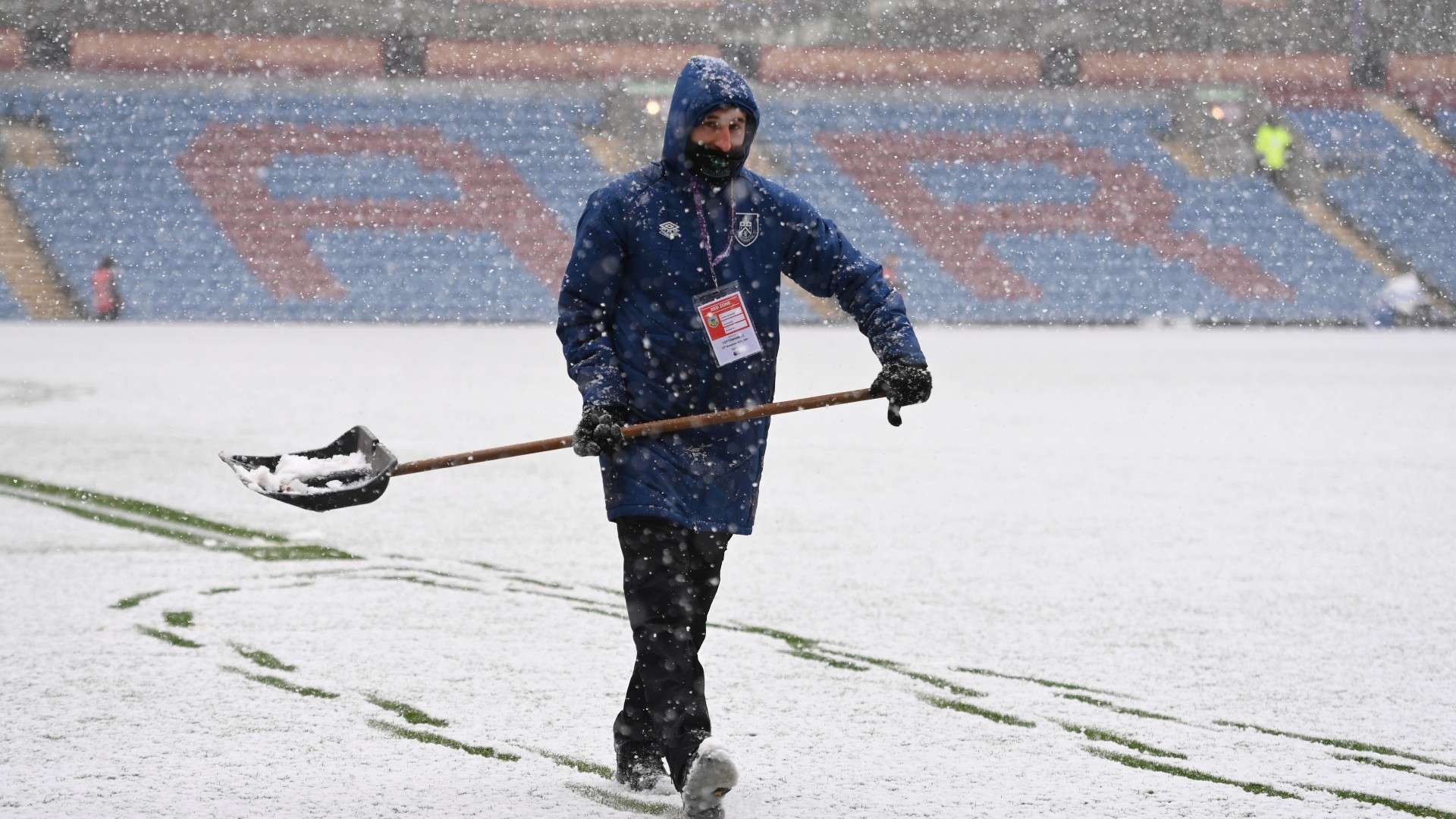 Burnley Turf Moor snow stadium 2021