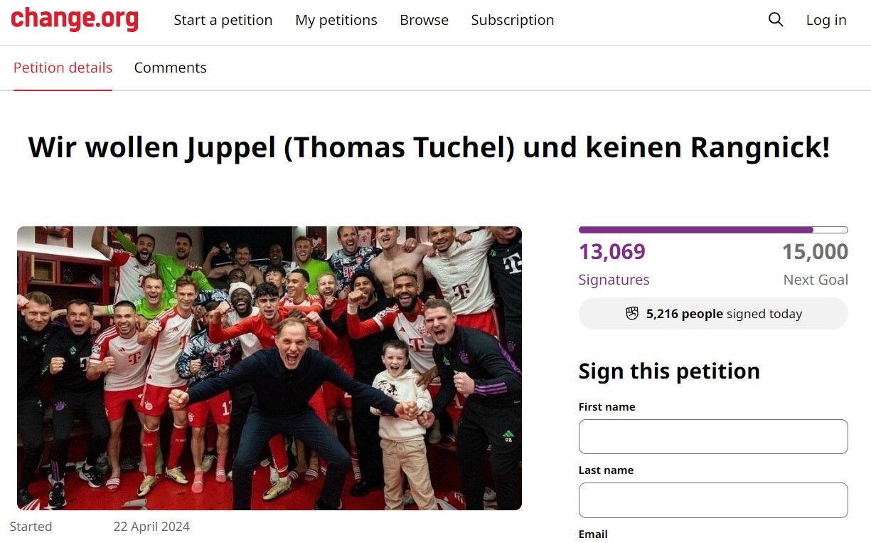 Thomas Tuchel petition Bayern