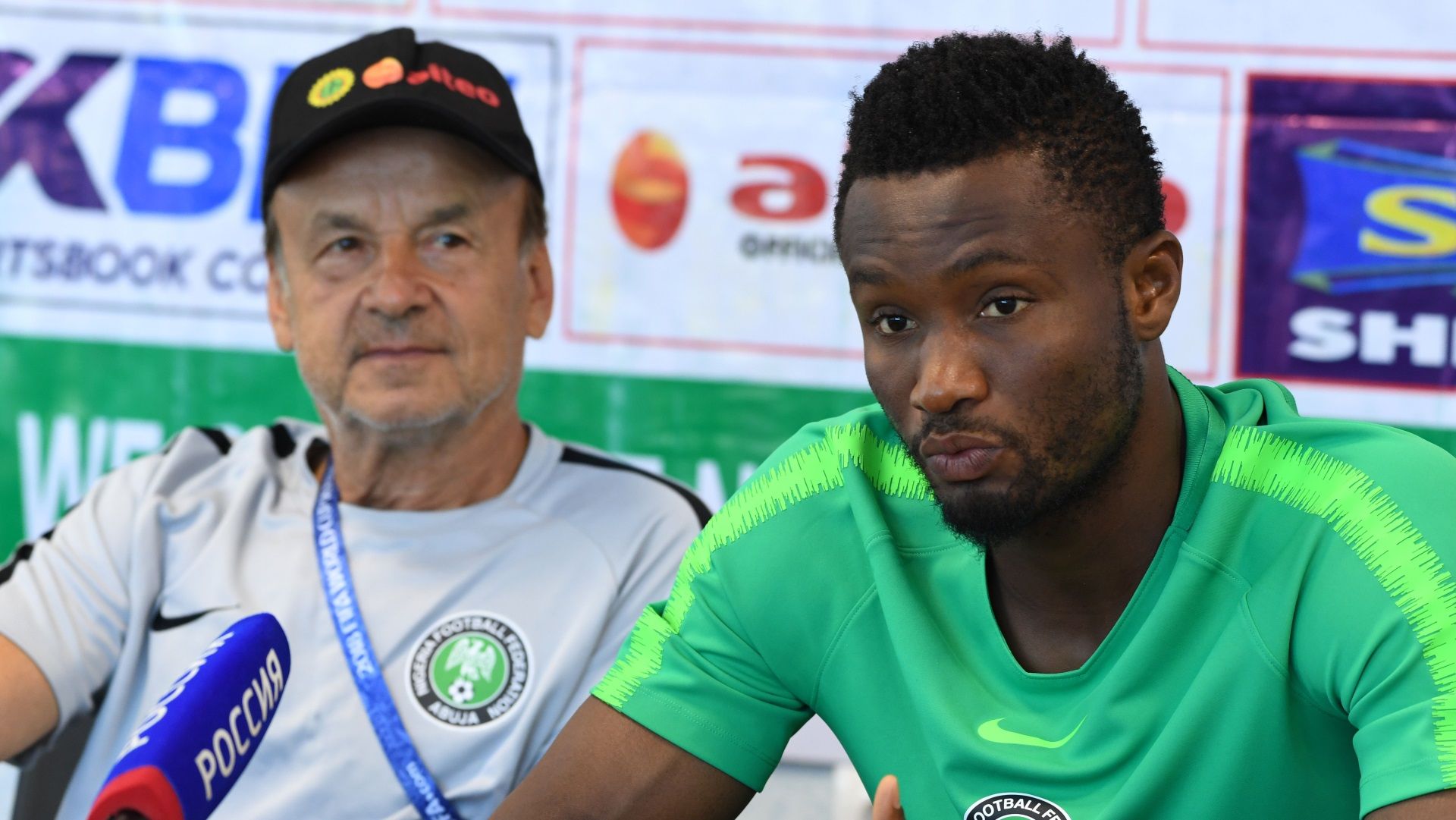 Gernot Rohr and John Obi Mikel of Nigeria