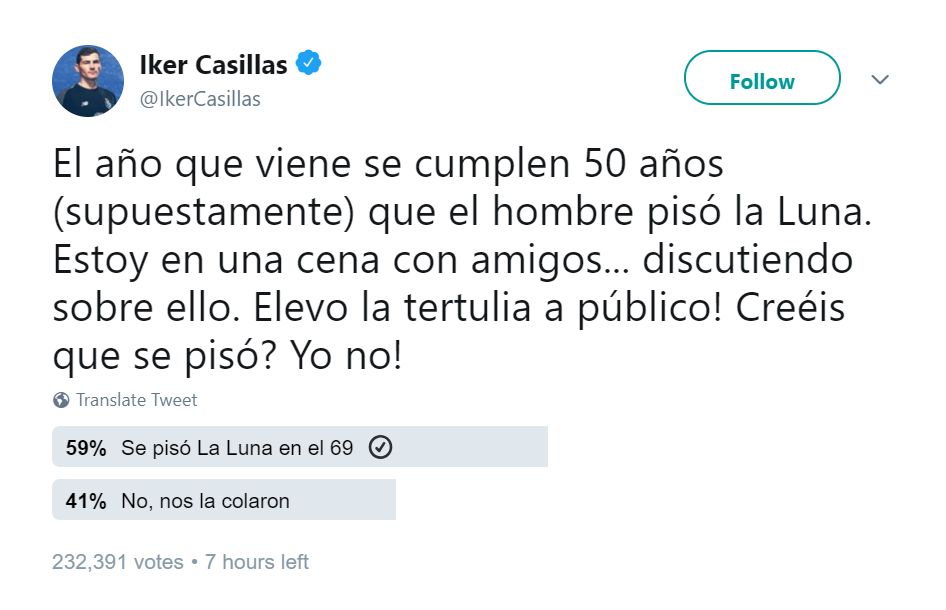 casillas twitter poll moon landing