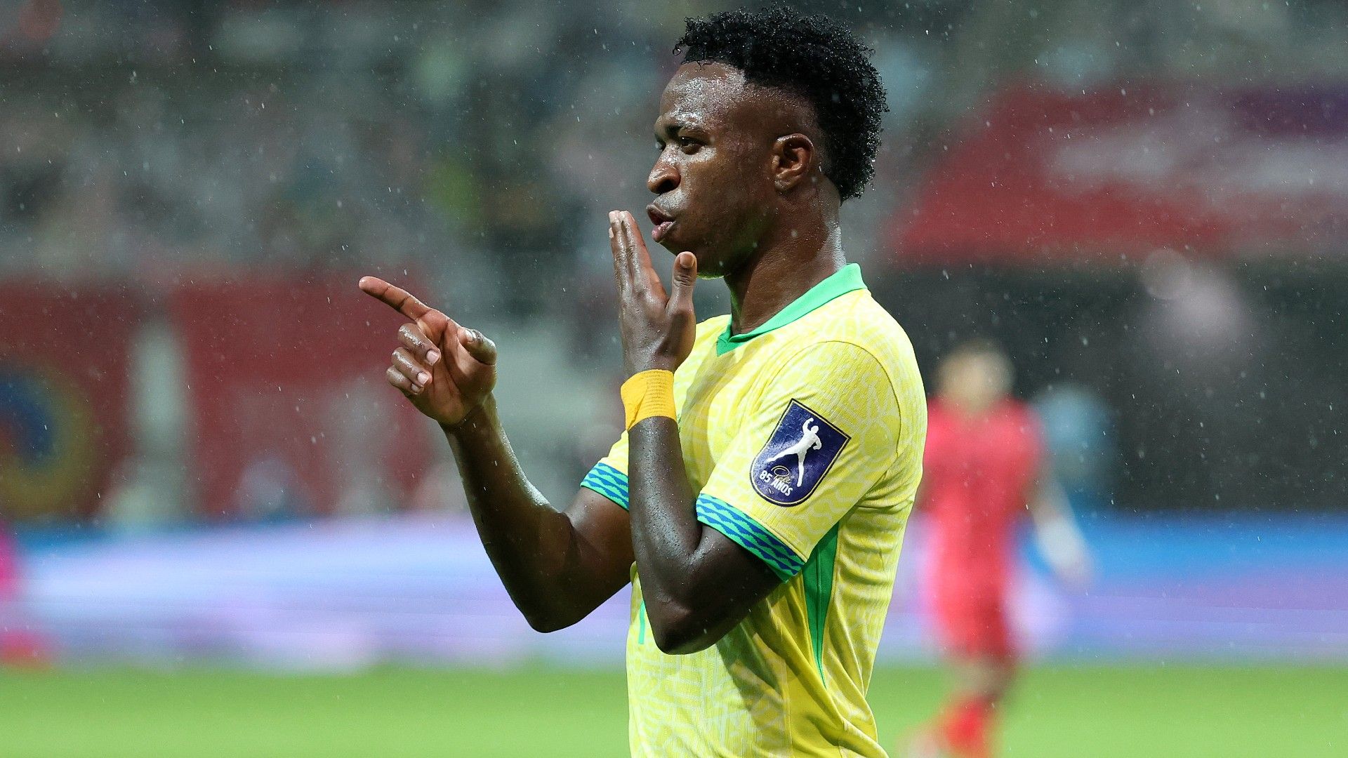 Vinicius Junior of Brazil celebrates after scoring