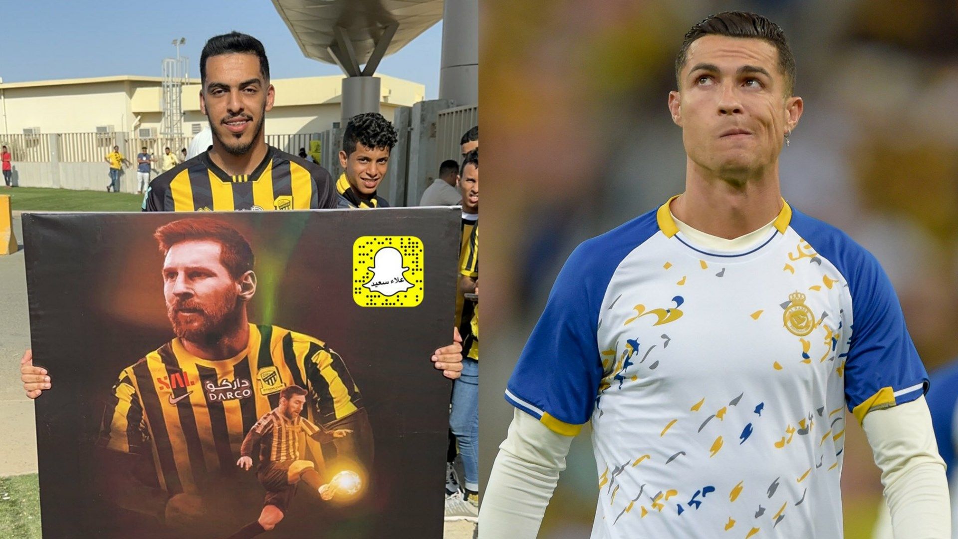 Lionel Messi Al-Ittihad fan sign Cristiano Ronaldo Al-Nassr warm up 2022-23