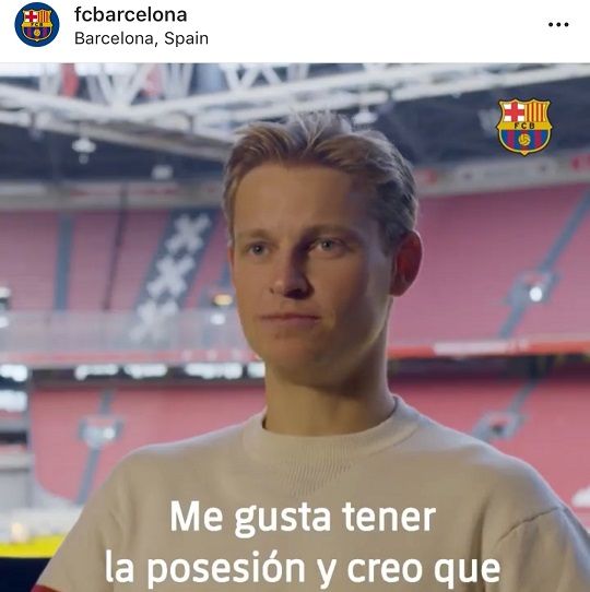 아약스 미드필더 프랭키 데 용. 사진=FC바르셀로나 공식 인스타그램 캡처