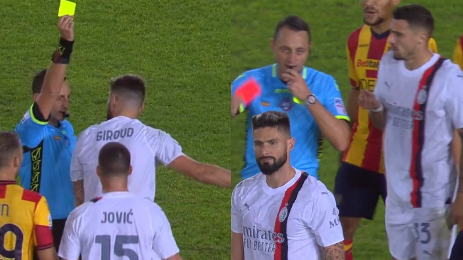 Olivier Giroud red card Lecce Milan 11112023