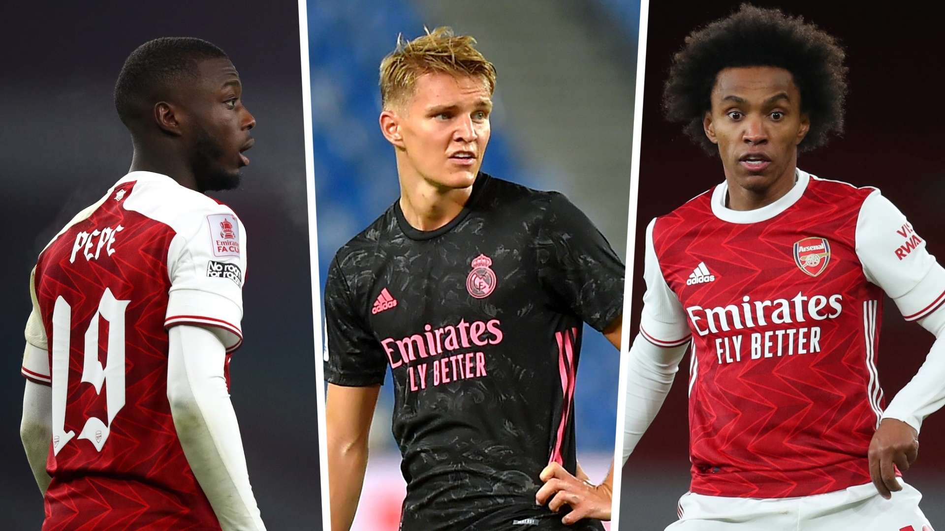 Nicolas Pepe Odegaard Willian Arsenal Real Madrid GFX