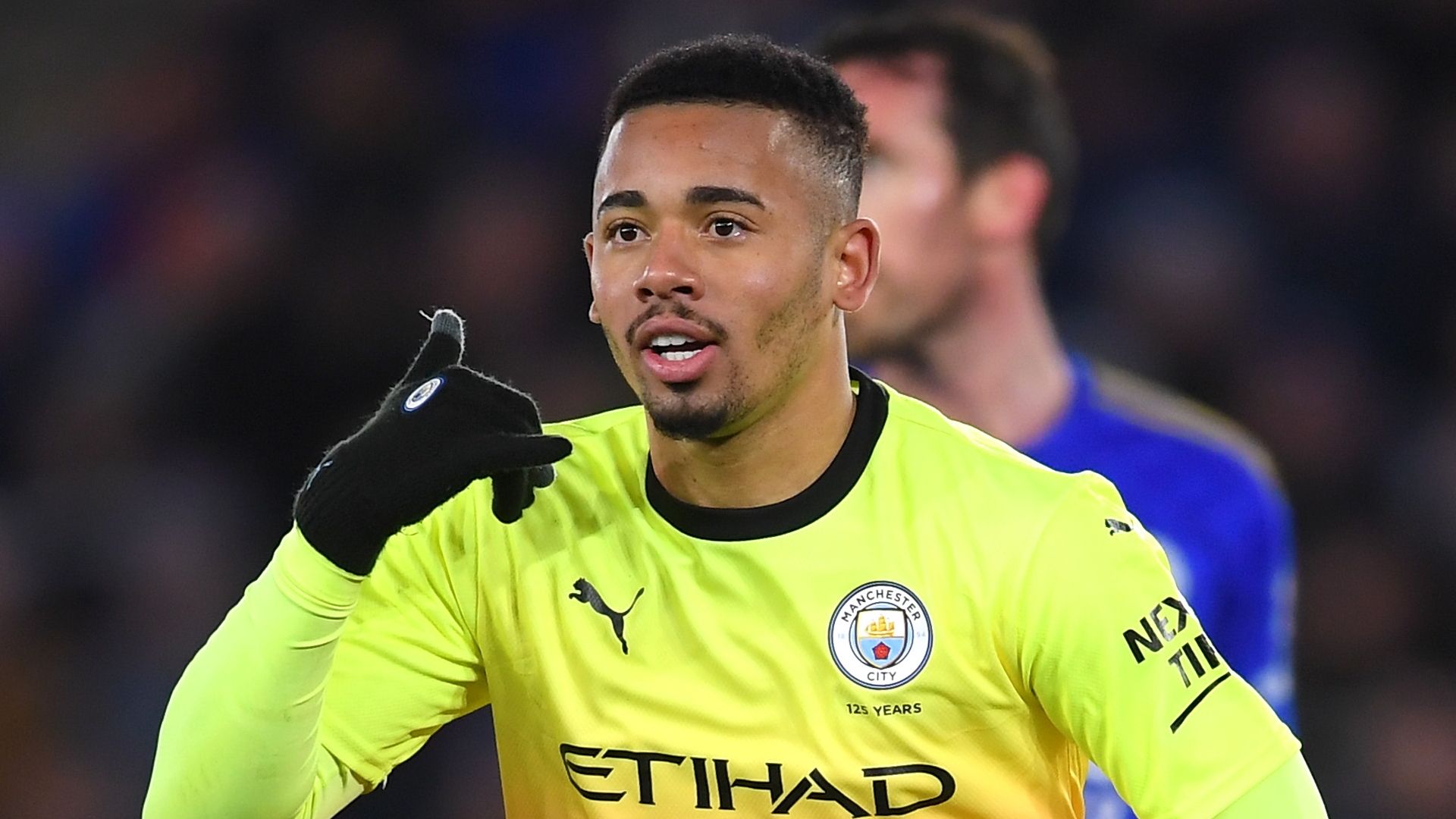 Gabriel Jesus celebrates at King Power vs Leicester