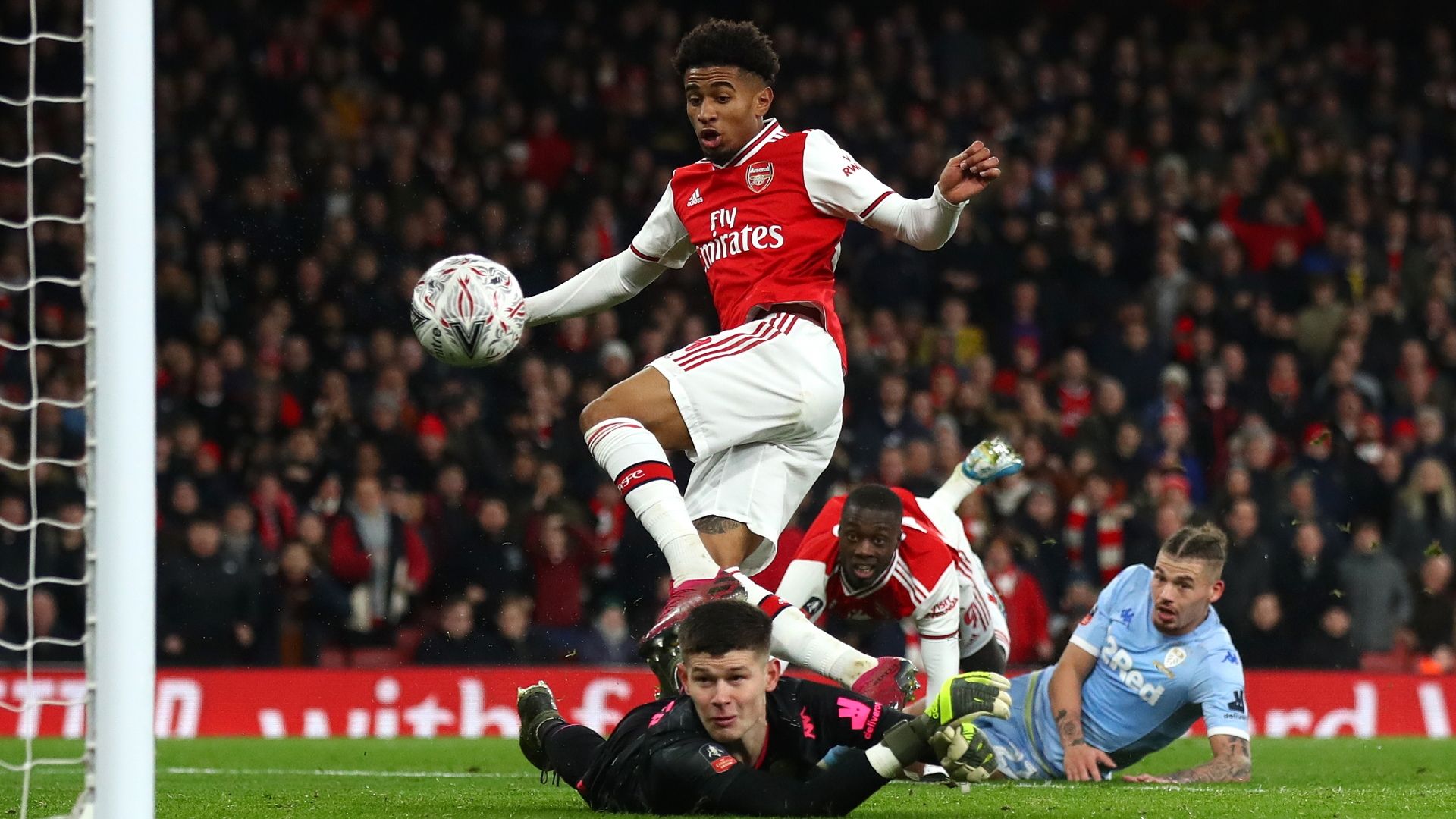 Reiss Nelson scores vs Leeds