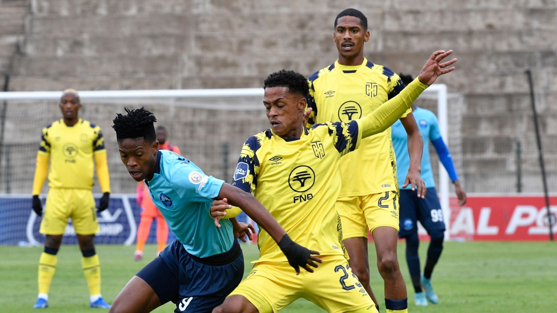 Yanela Mbuthuma and Jaedin Rhodes, Richards Bay vs Cape Town City, October 2023