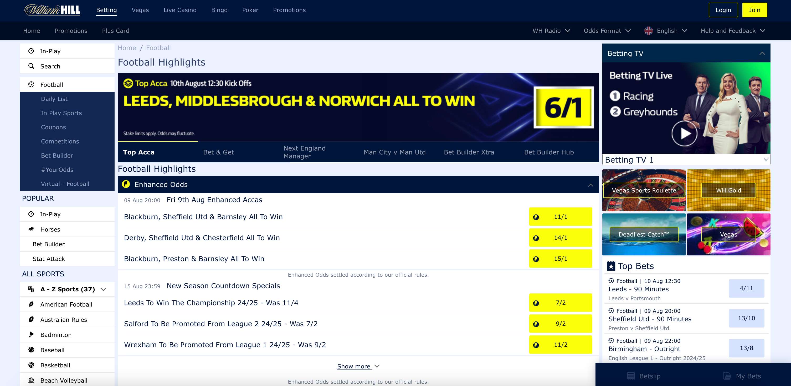 William Hill interface