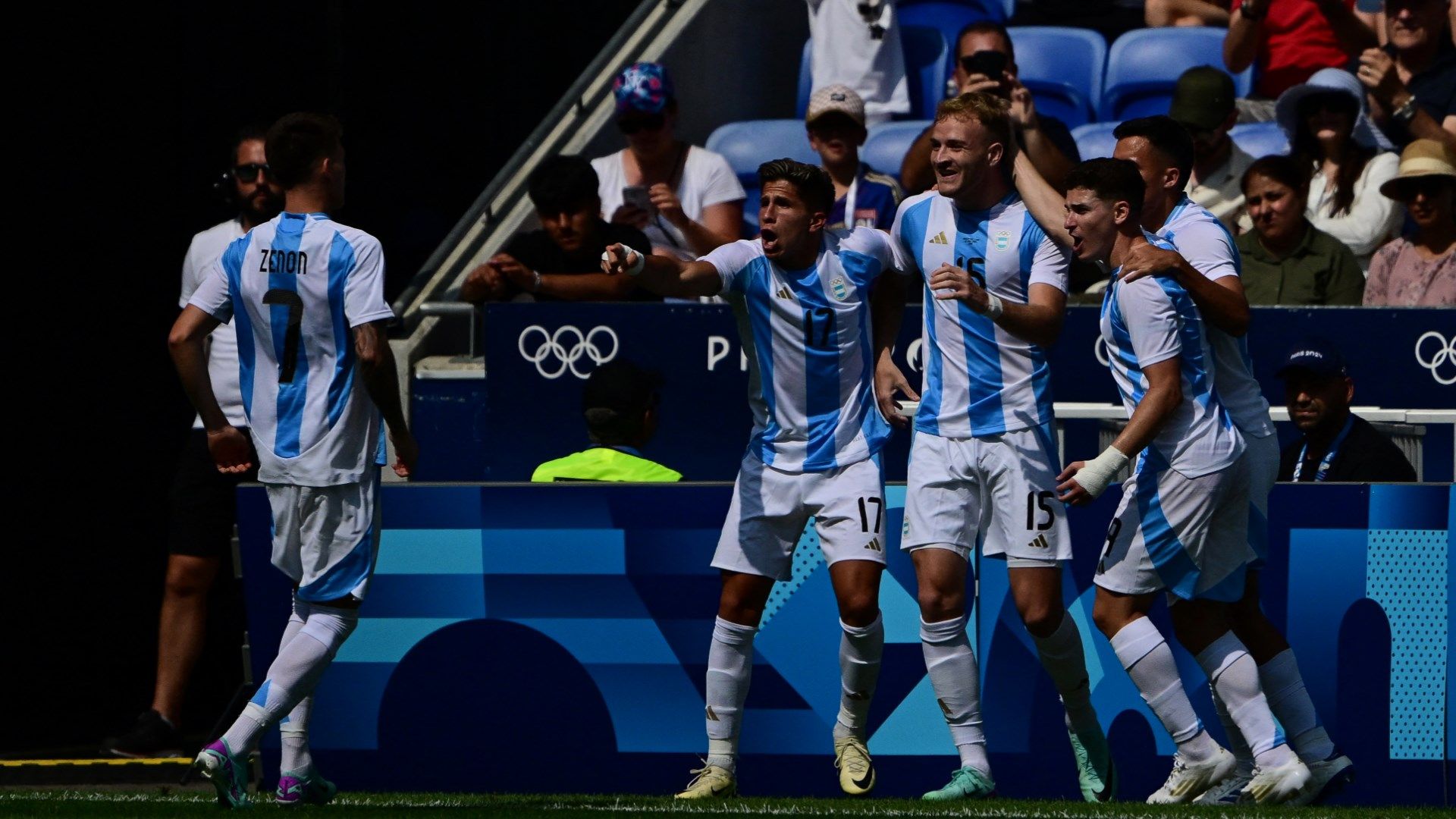 Argentina celebrating Luciano Gondou goal Olympics 2024