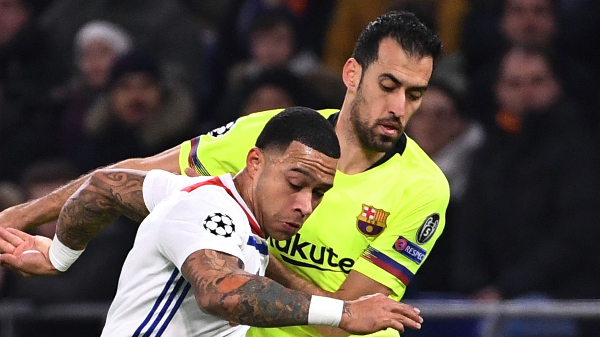 Memphis Depay Sergio Busquets Lyon Barcelona 2018-19
