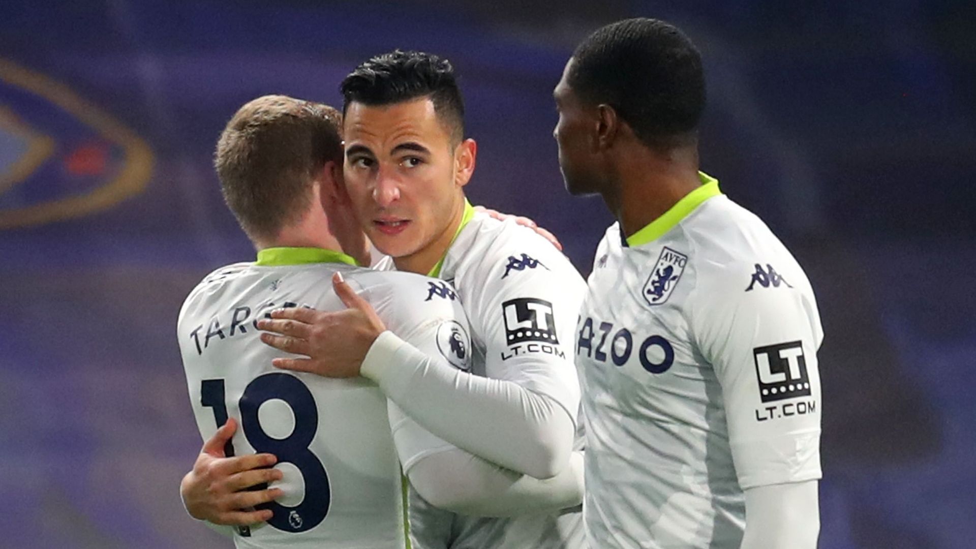 Aston Villa celebrate El Ghazi goal at Chelsea, Premier League 2020-21
