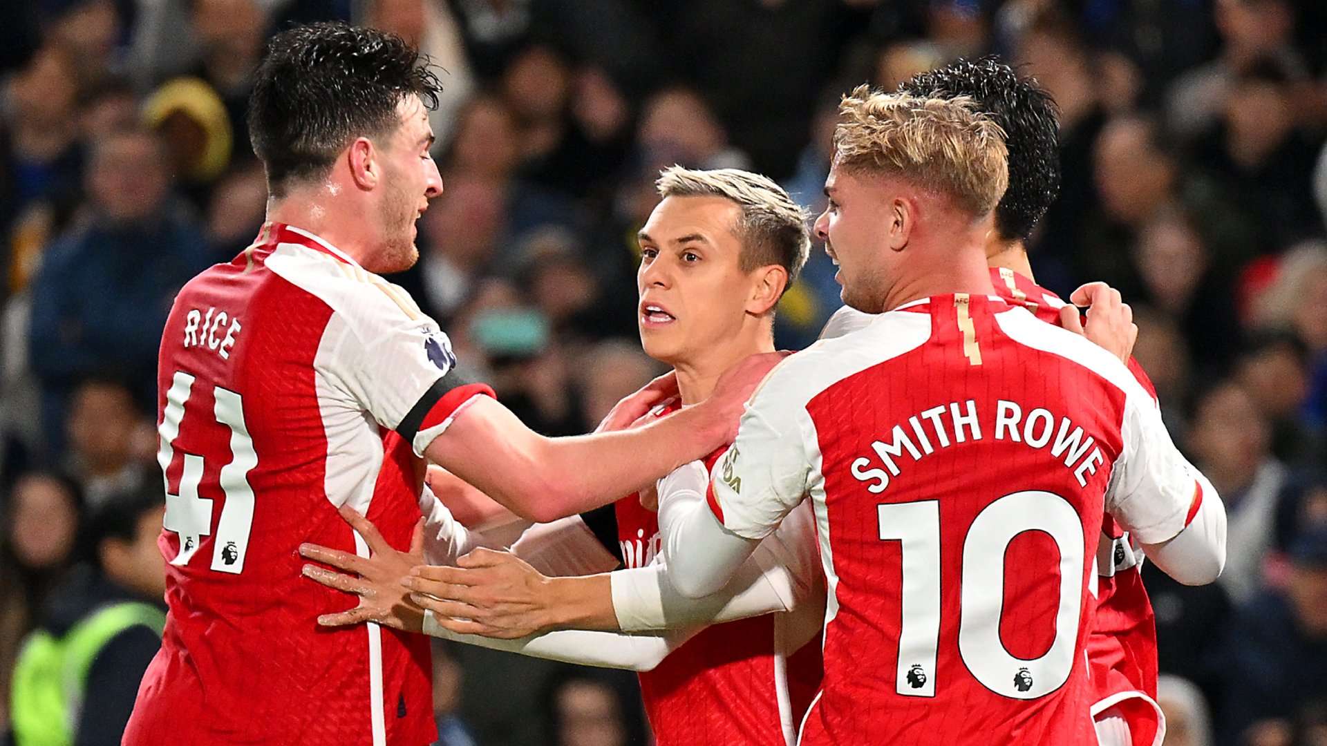 Declan Rice Leandro Trossard Emile Smith Rowe Arsenal 2023-24