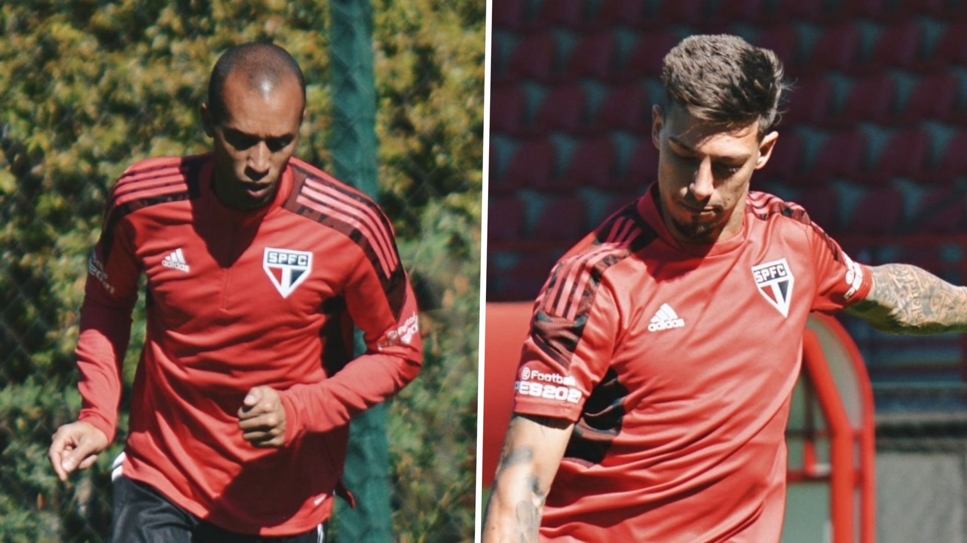 Montagem Miranda e Rigoni em treino do São Paulo 19072021