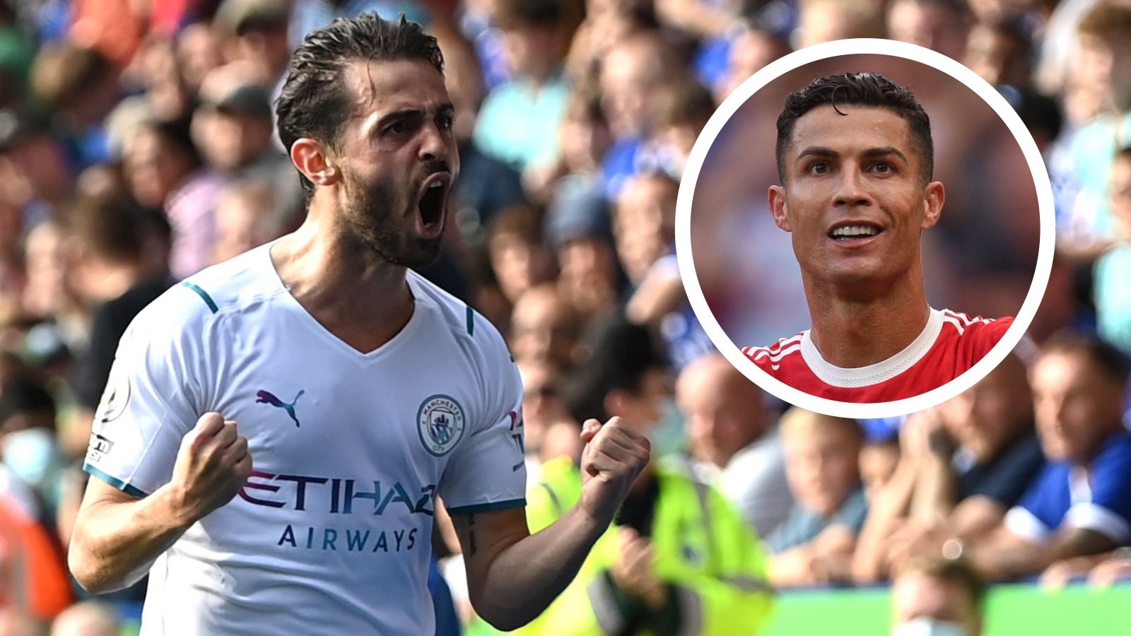 Bernardo Silva Cristiano Ronaldo Manchester City Leicester Premier League 2021-22 GFX