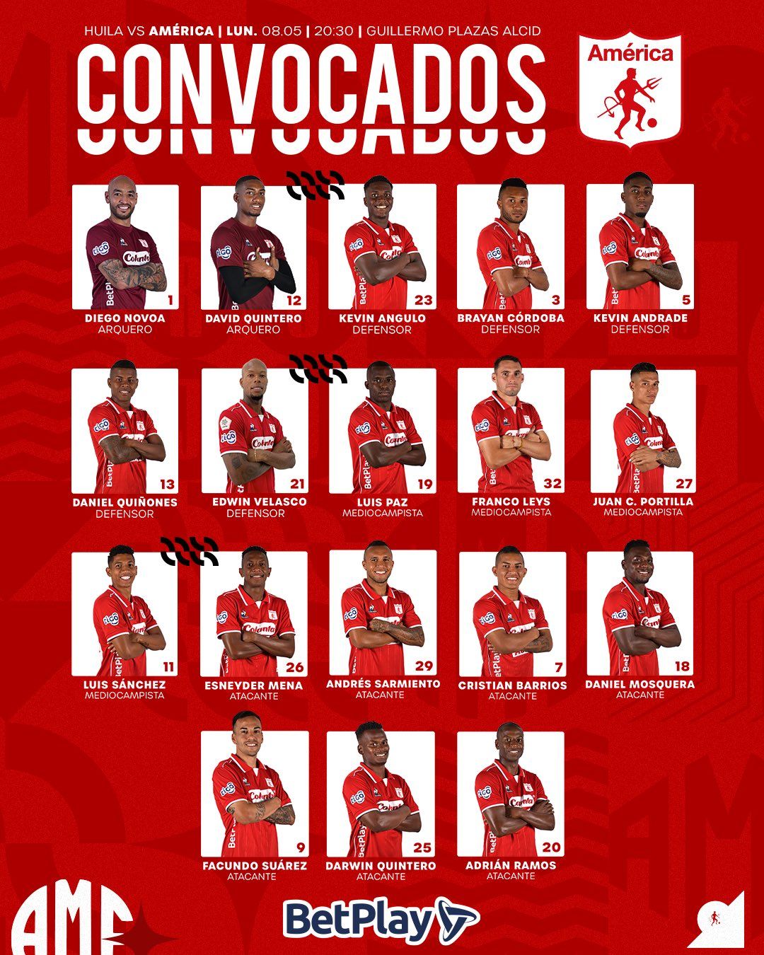 Convocados América de Cali Fecha 18 Liga BetPlay 2023