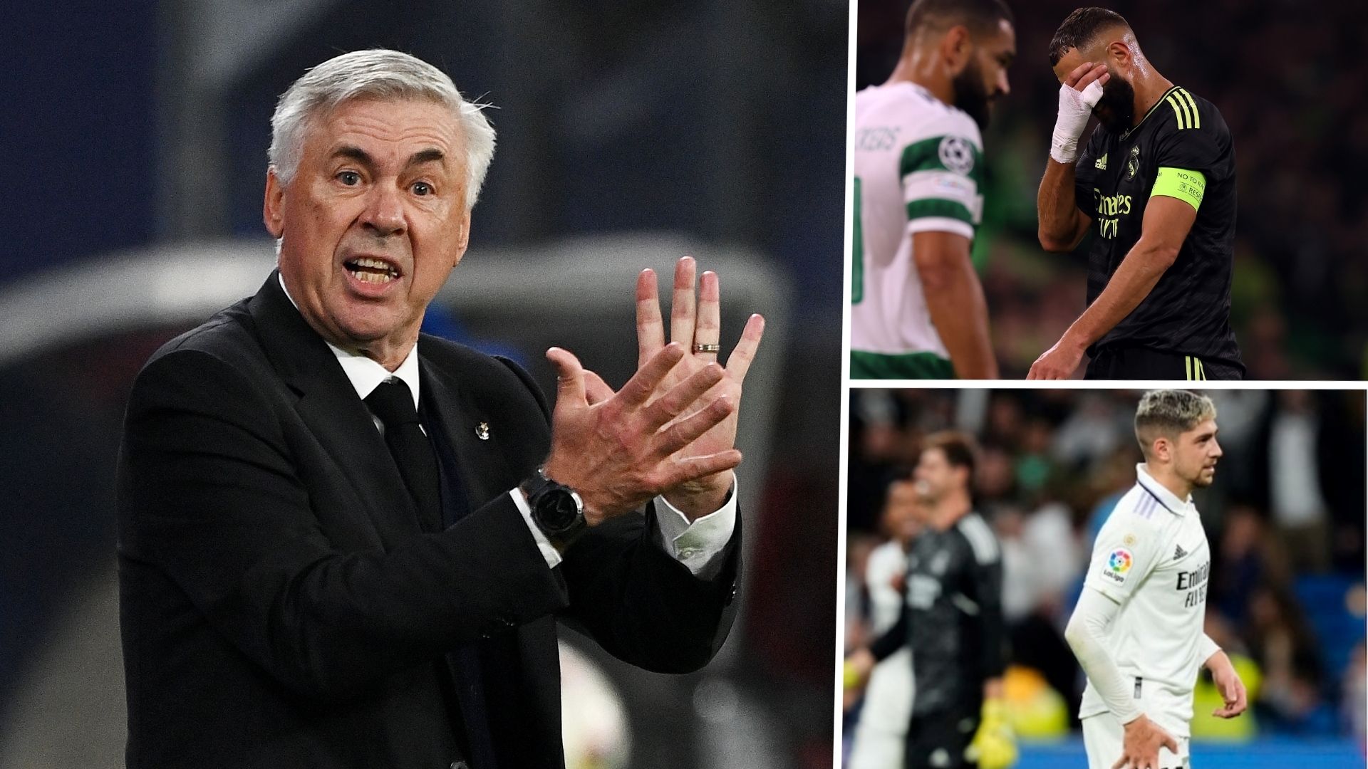 Carlo Ancelotti, Karim Benzema, Federico Valverde GFX