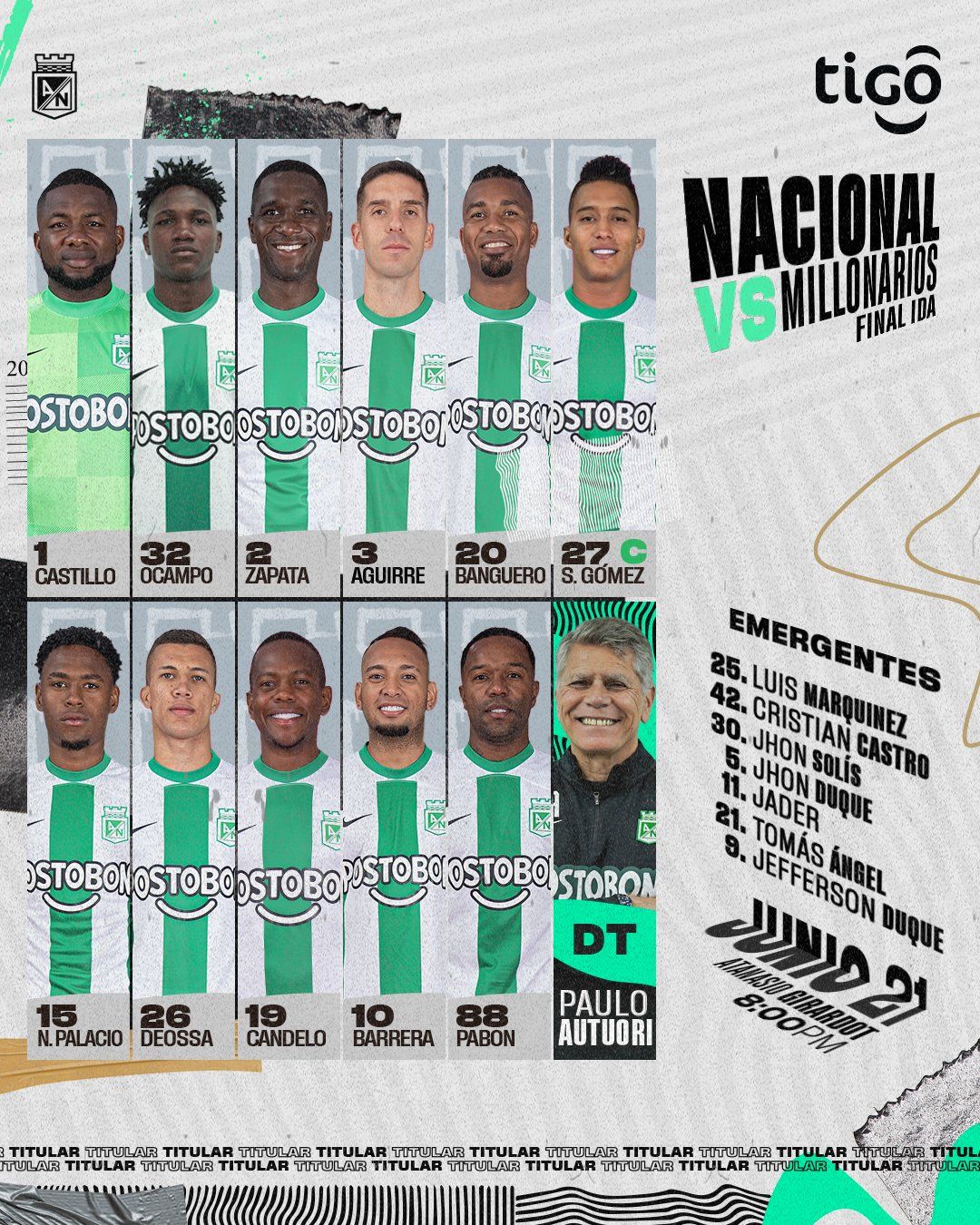 Nómina Atlético Nacional Fecha 27 Liga BetPlay 2023