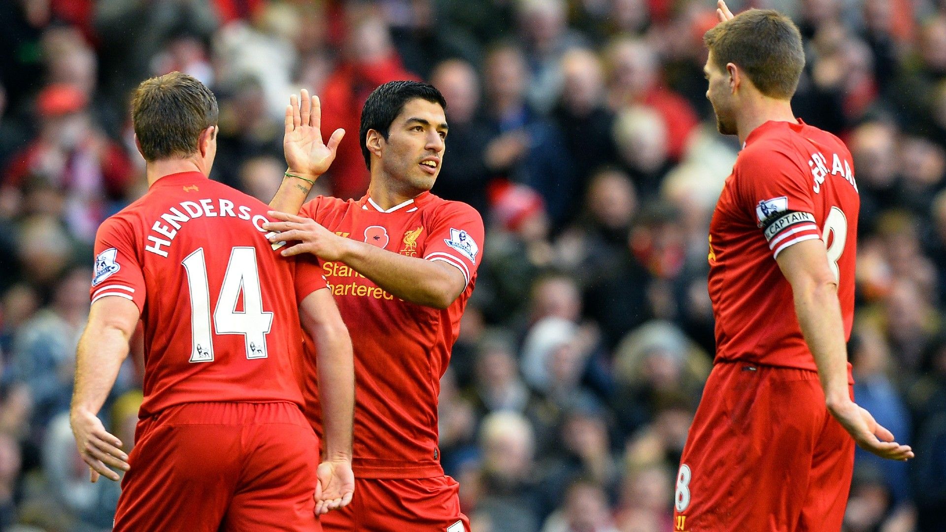 Jordan Henderson Luis Suarez Steven Gerrard