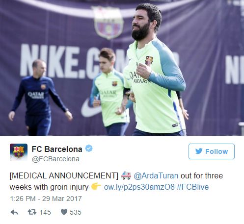 Arda Turan lesérült