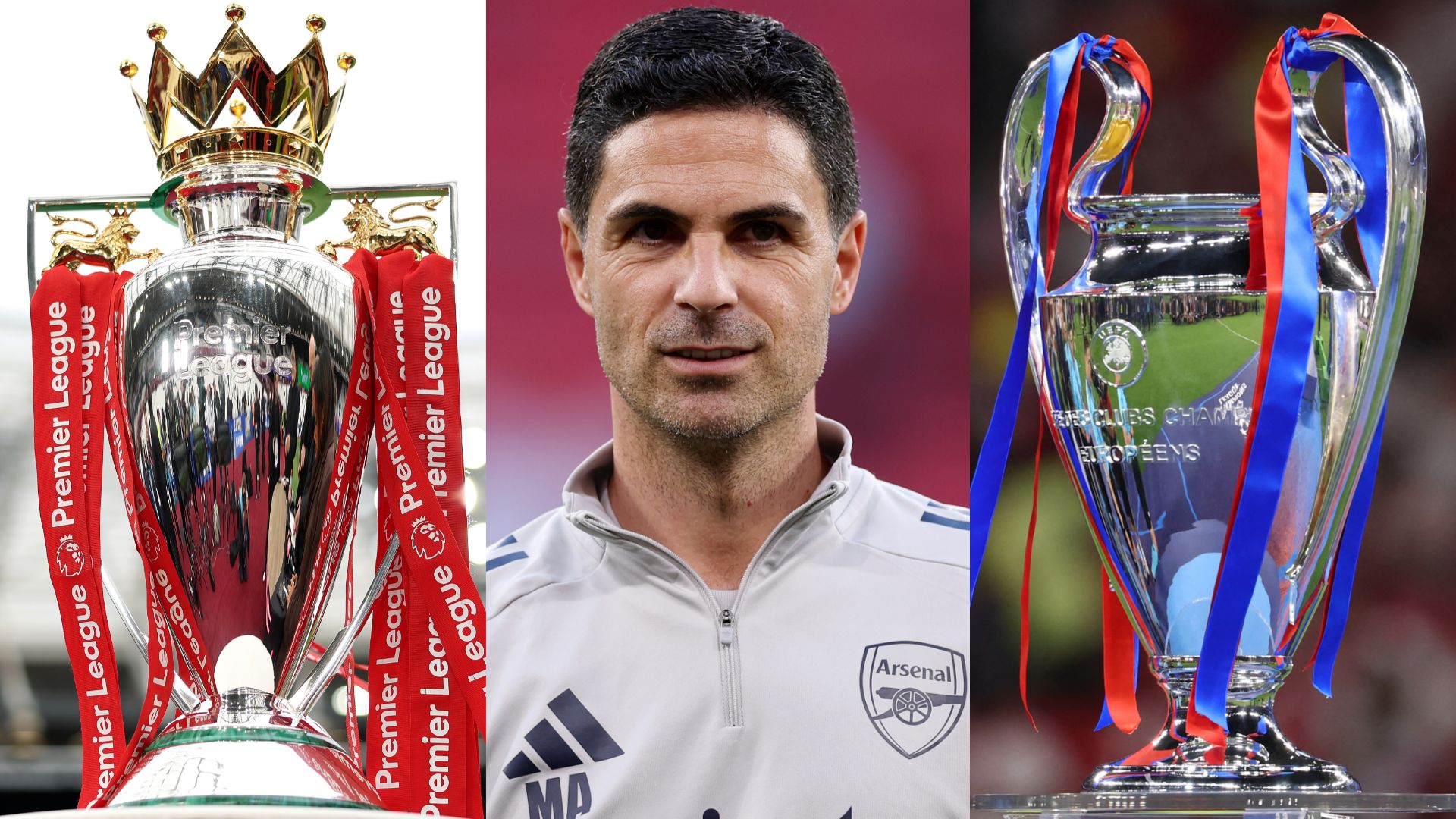 Mikel Arteta Arsenal Premier League Champions League trophy