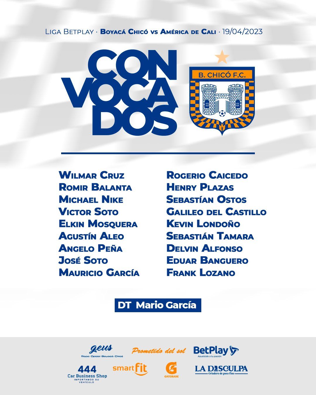 Convocados Chicó Fecha 12 Liga BetPlay 2023