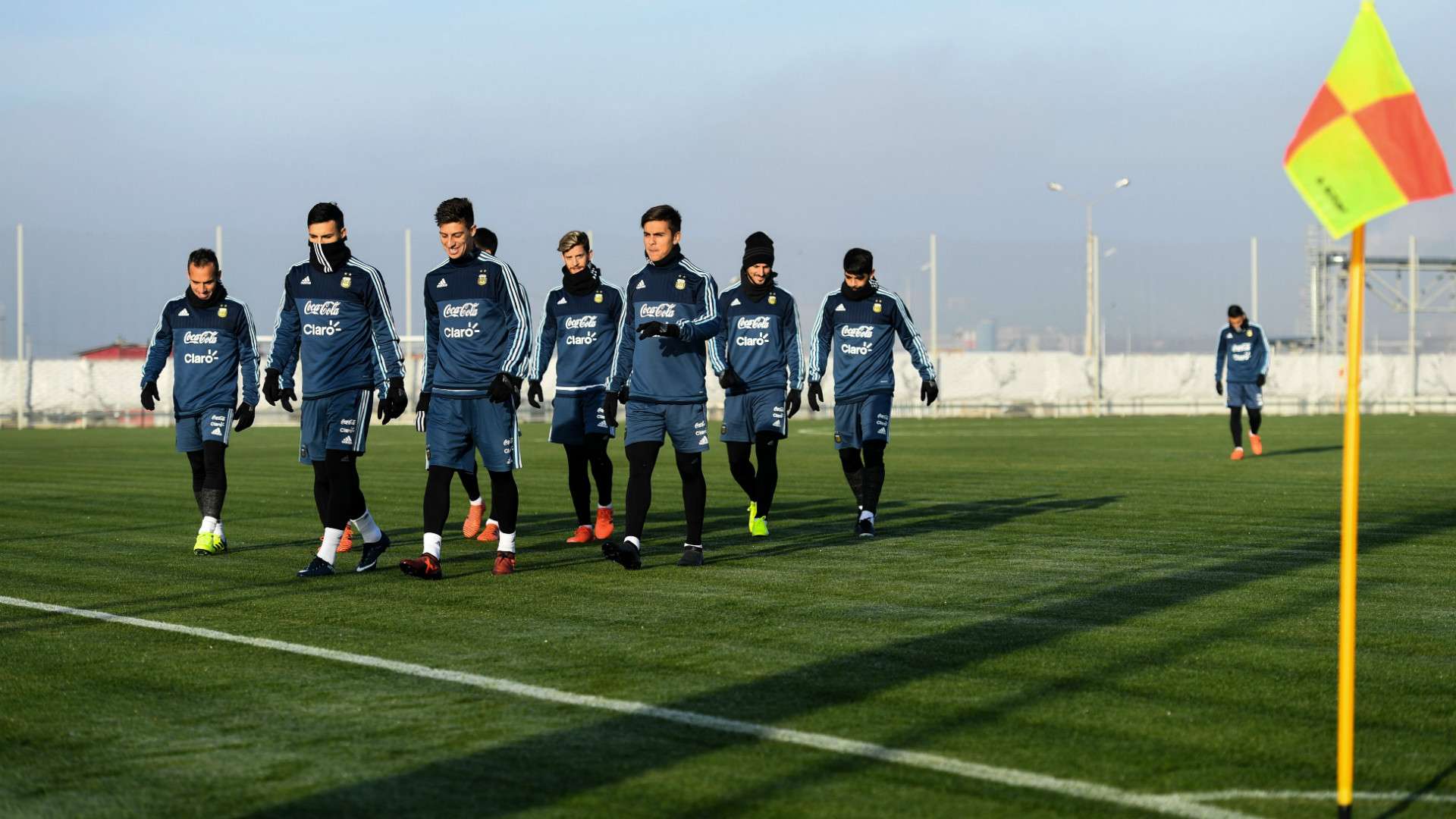 Argentina's players take part in a training session in Moscow, Russia