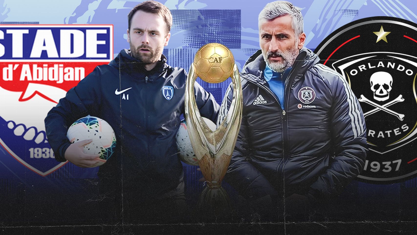 Alexandre Lafitte of Stade d’Abidjan and Jose Riveiro of Orlando Pirates 