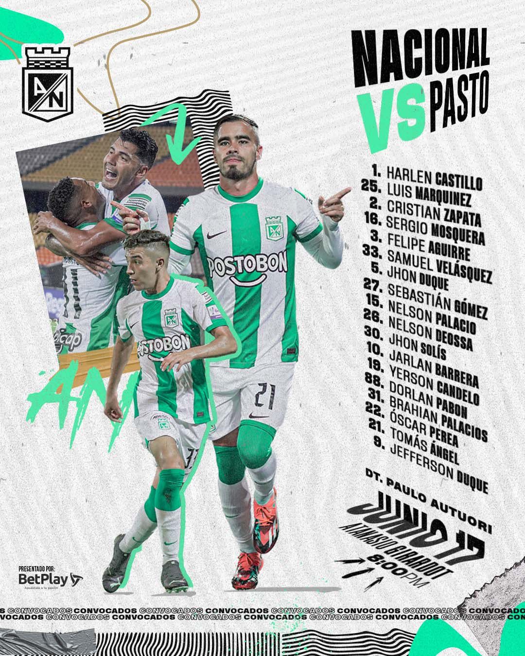 Convocados Atlético Nacional Fecha 6 Liga BetPlay 2023