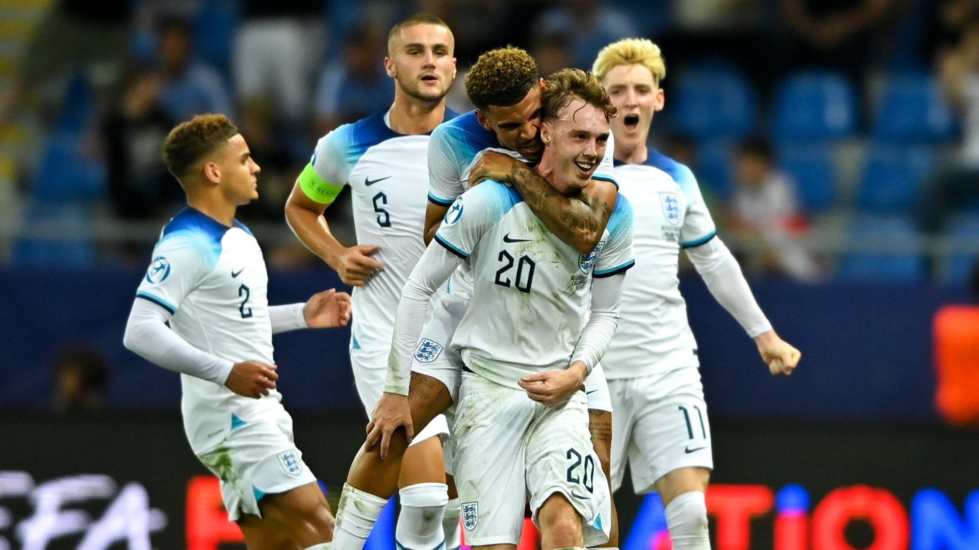England U21s celebrating Cole Palmer