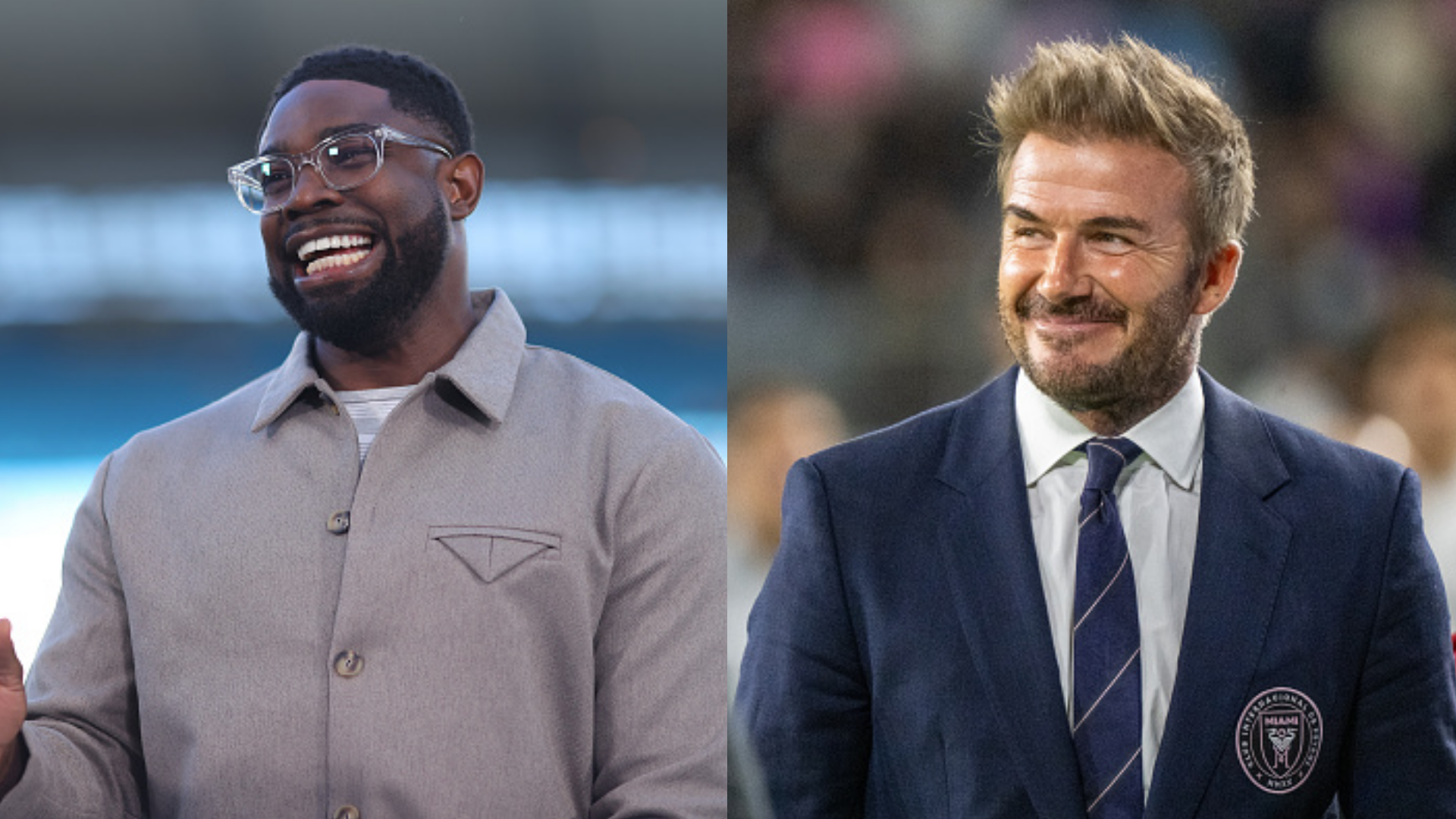 Micah Richards sends fans into hysterics as he crashes David Beckham's star-studded Champions League watch-along and sits on England legend's lap | Goal.com UK