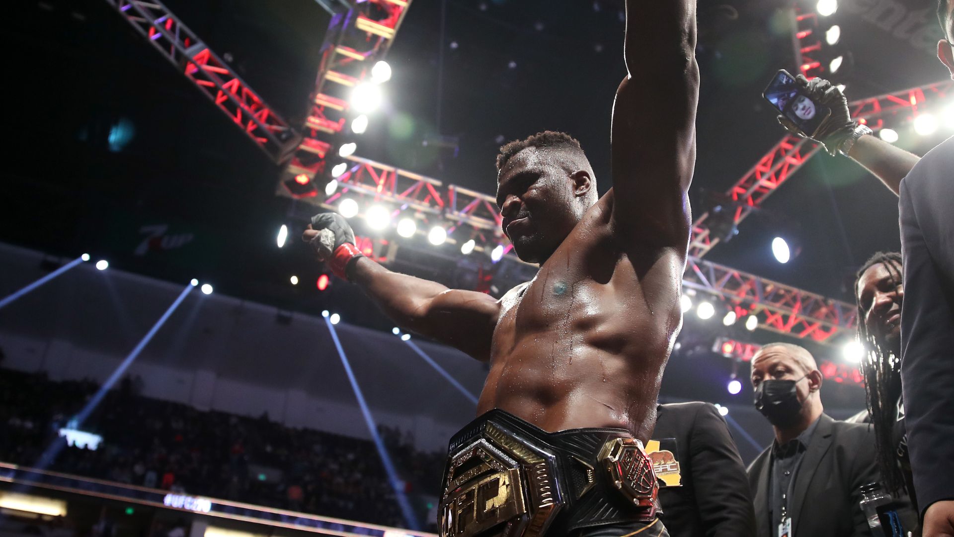 Francis Ngannou of Cameroon celebrates