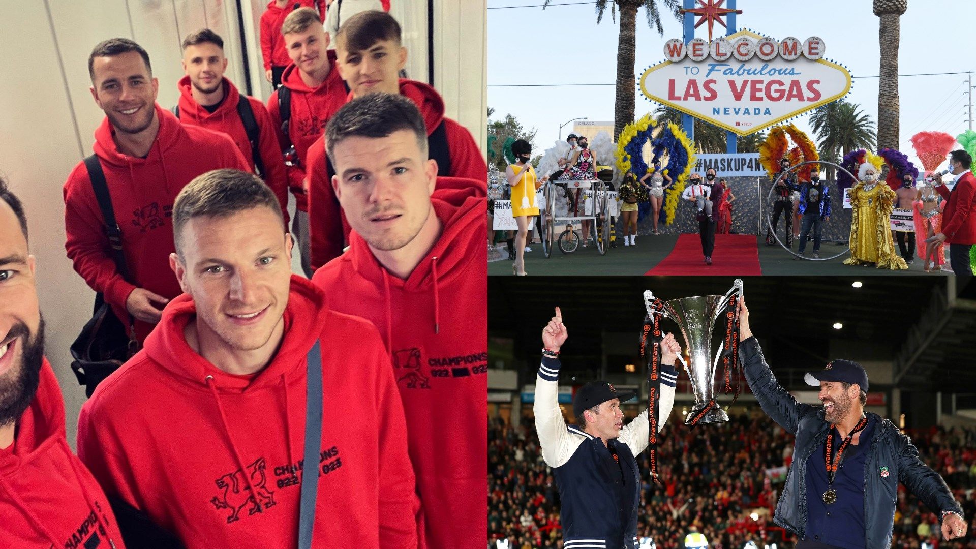 Wrexham players, Ryan Reynolds, Rob McElhenney, Las Vegas