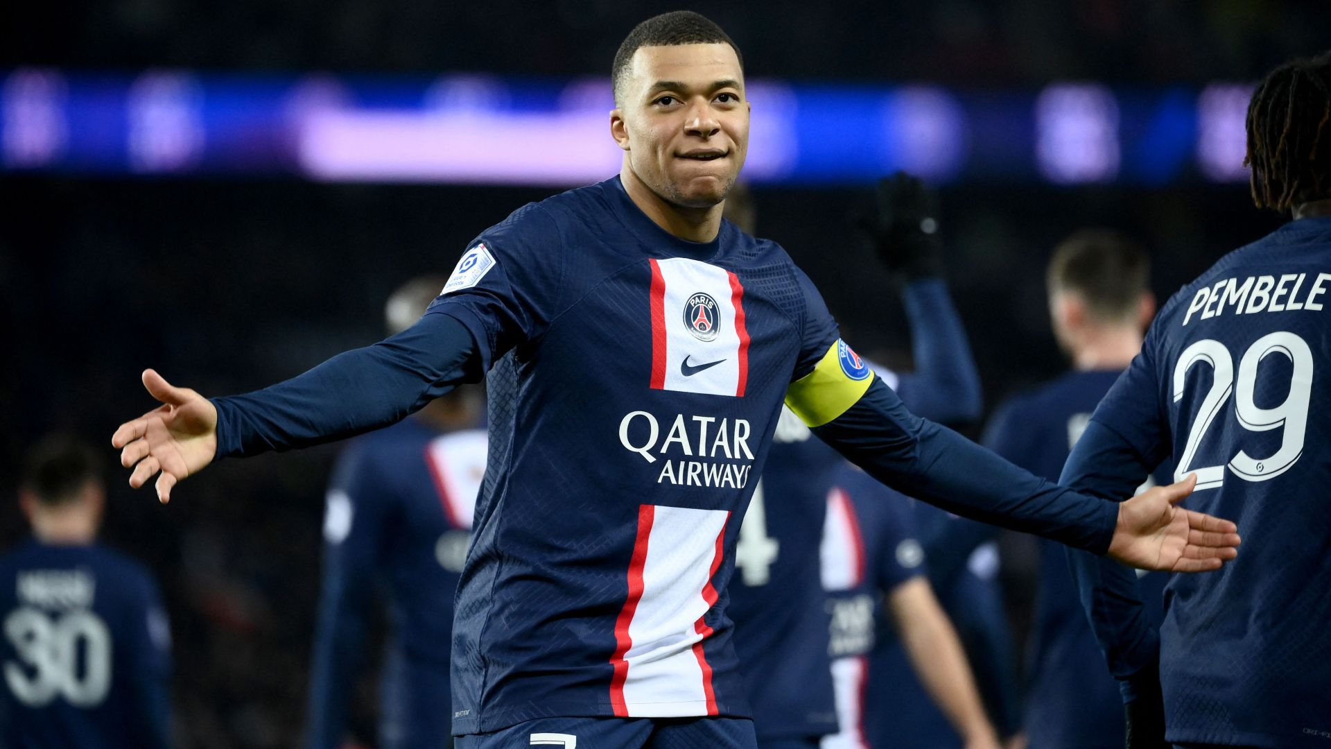 Kylian Mbappé playing for PSG, breaking the club's all-time goalscoring record