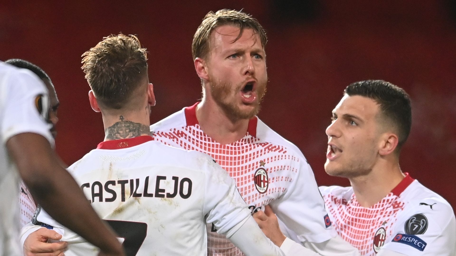 Kjaer celebrating Manchester United Milan Europa League