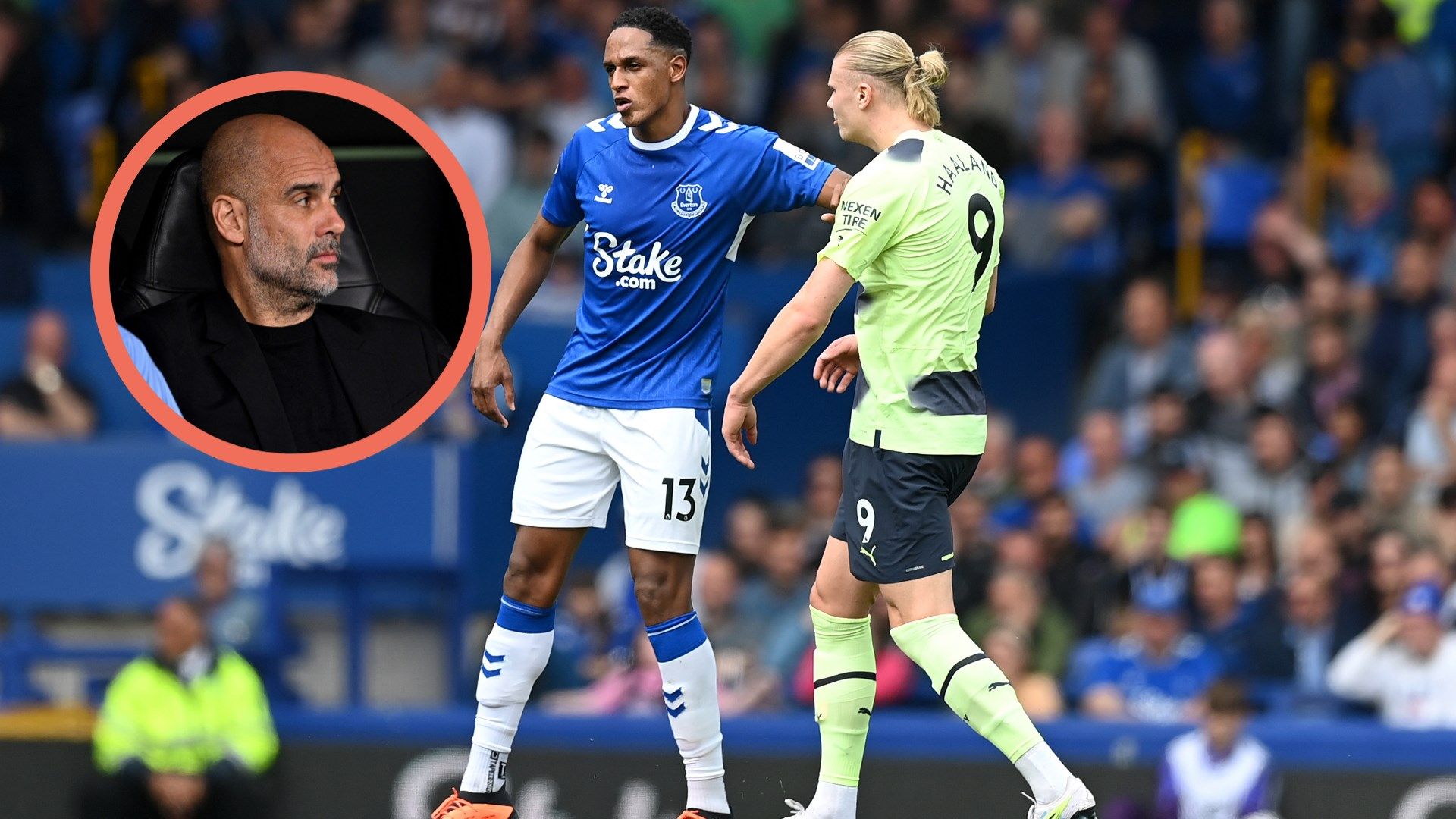 Pep Guardiola, Yerry Mina Erling Haaland GFX