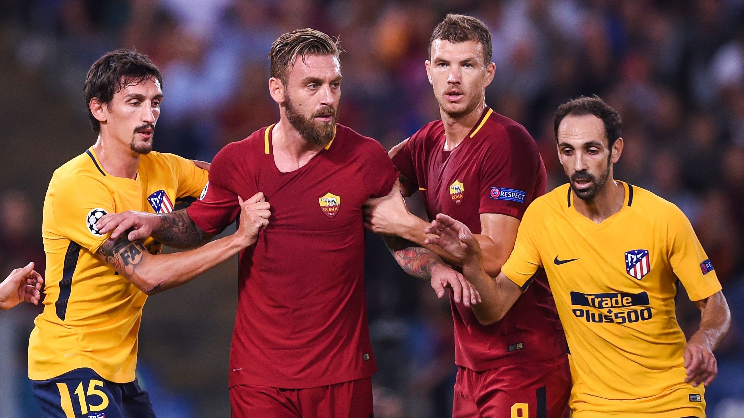 Stefan Savic Daniele de Rossi Edin Dzeko Juanfran Roma Atletico de Madrid Champions League 12092017