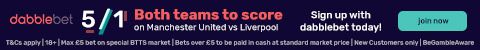 dabblebet footer 5/1 Man United Liverpool BTTS