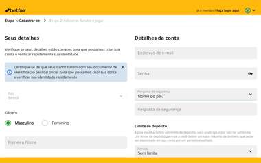 Formulário de cadastro Betfair