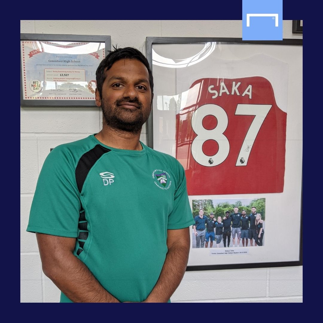 Dipesh Patel Bukayo Saka teacher England Arsenal GFX