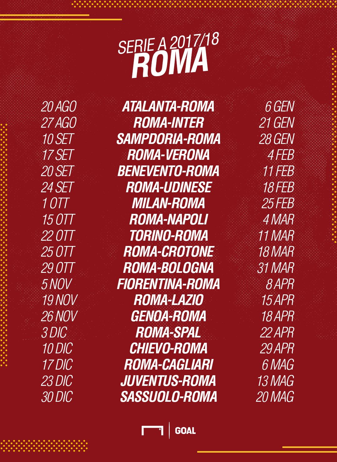 Calendario Roma 17/18