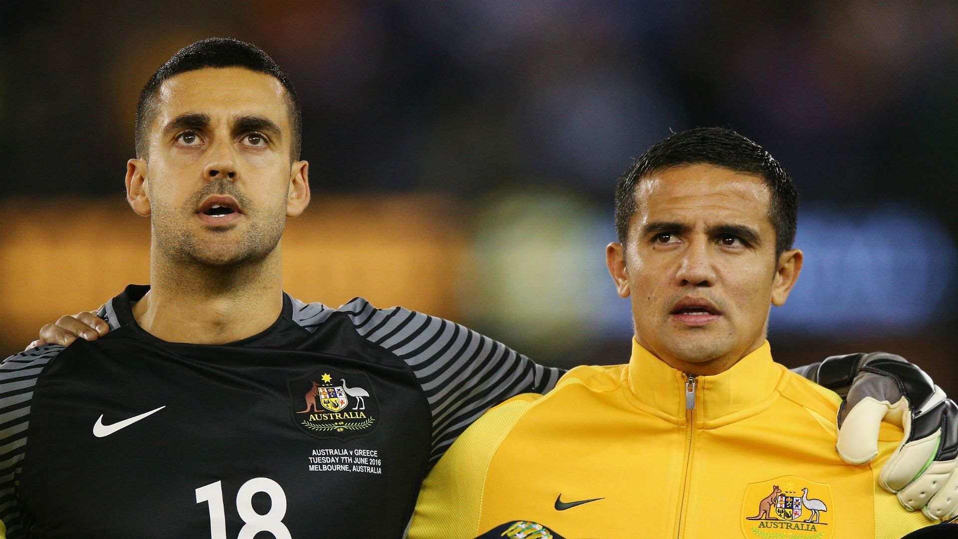 Adam Federici Tim Cahill Australia v Greece Friendly