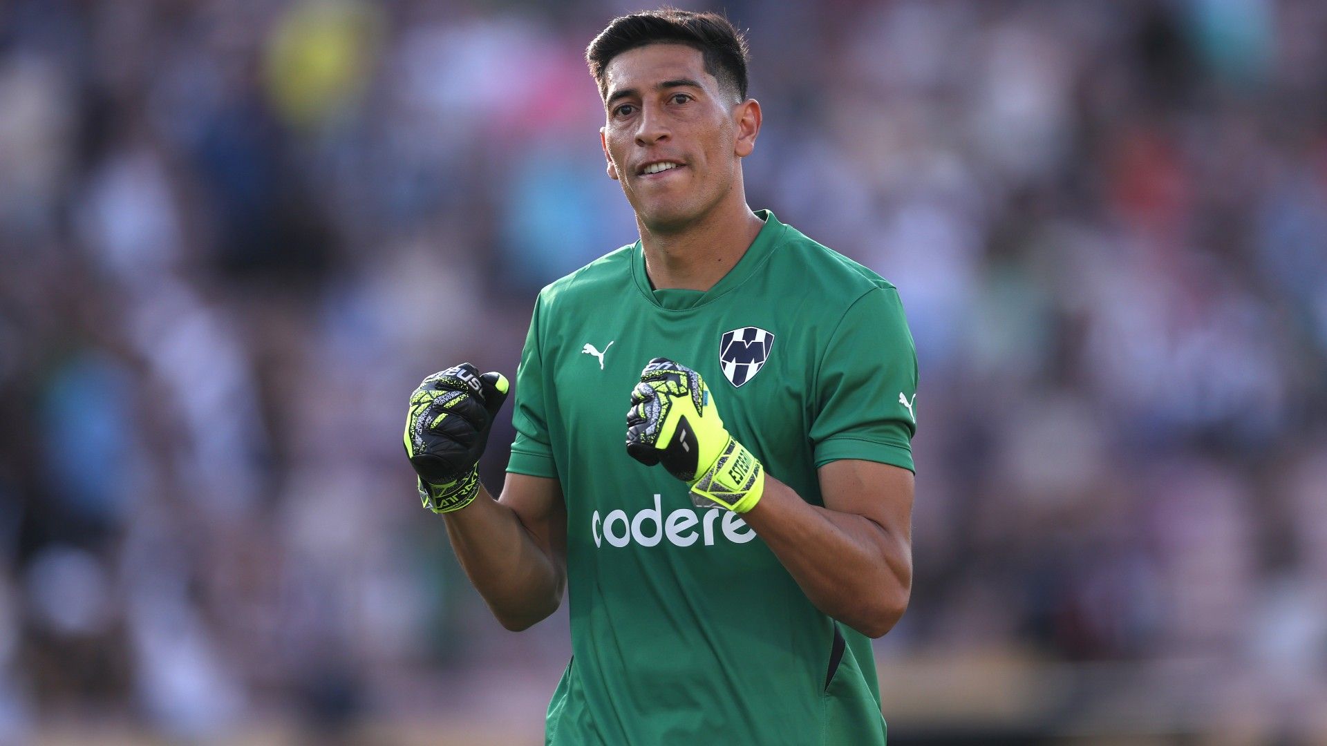 Monterrey goalkeeper Esteban Andrada celebrates a goal 